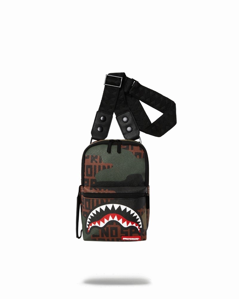 Green Sprayground Camo Infiniti Sling Men\'s Shoulder Bags | 364261045