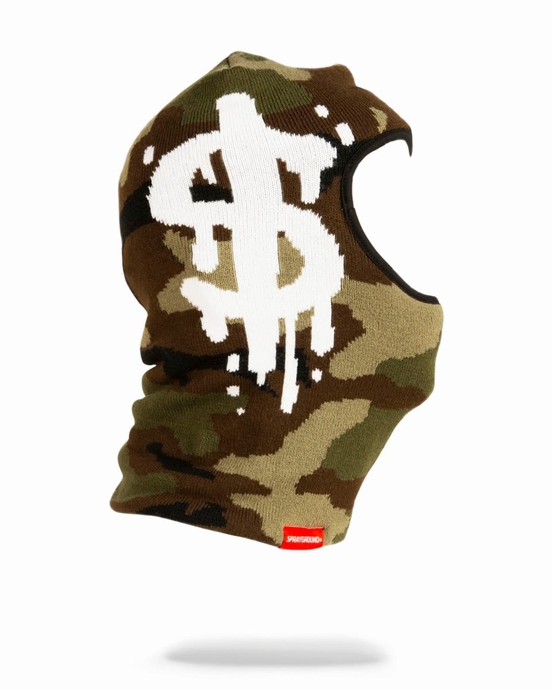 Green Sprayground Camo Money Drips Men's Ski Masks | 371730671