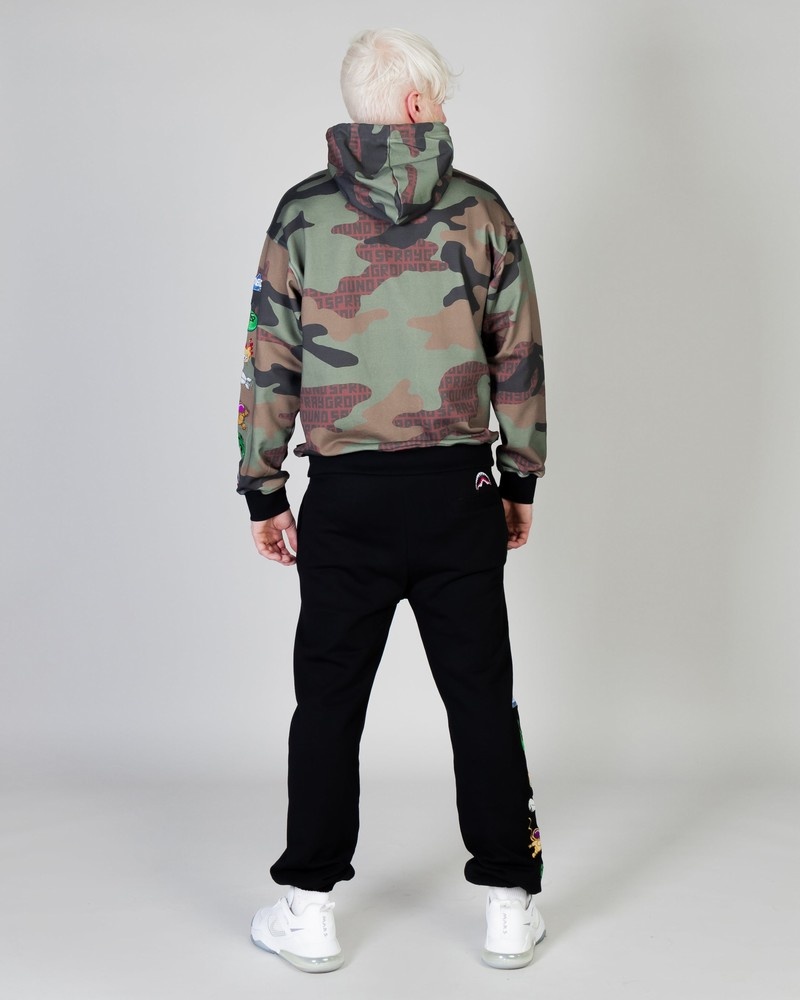Green Sprayground Camo Patches Men's Hoodie | 65717498
