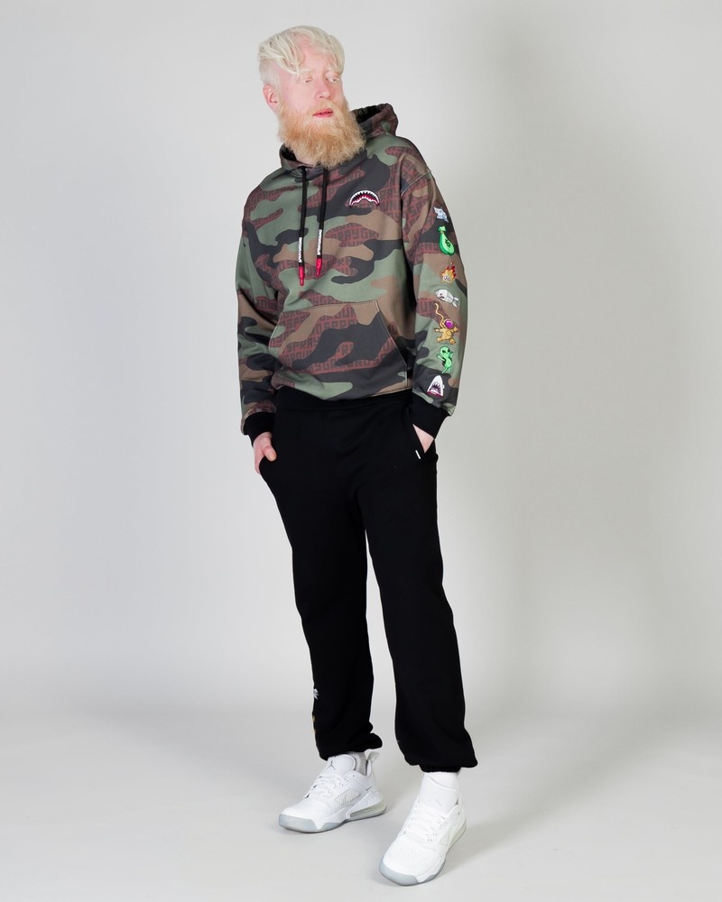 Green Sprayground Camo Patches Men's Hoodie | 65717498