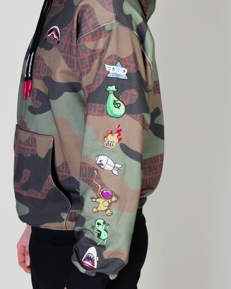 Green Sprayground Camo Patches Men's Hoodie | 65717498