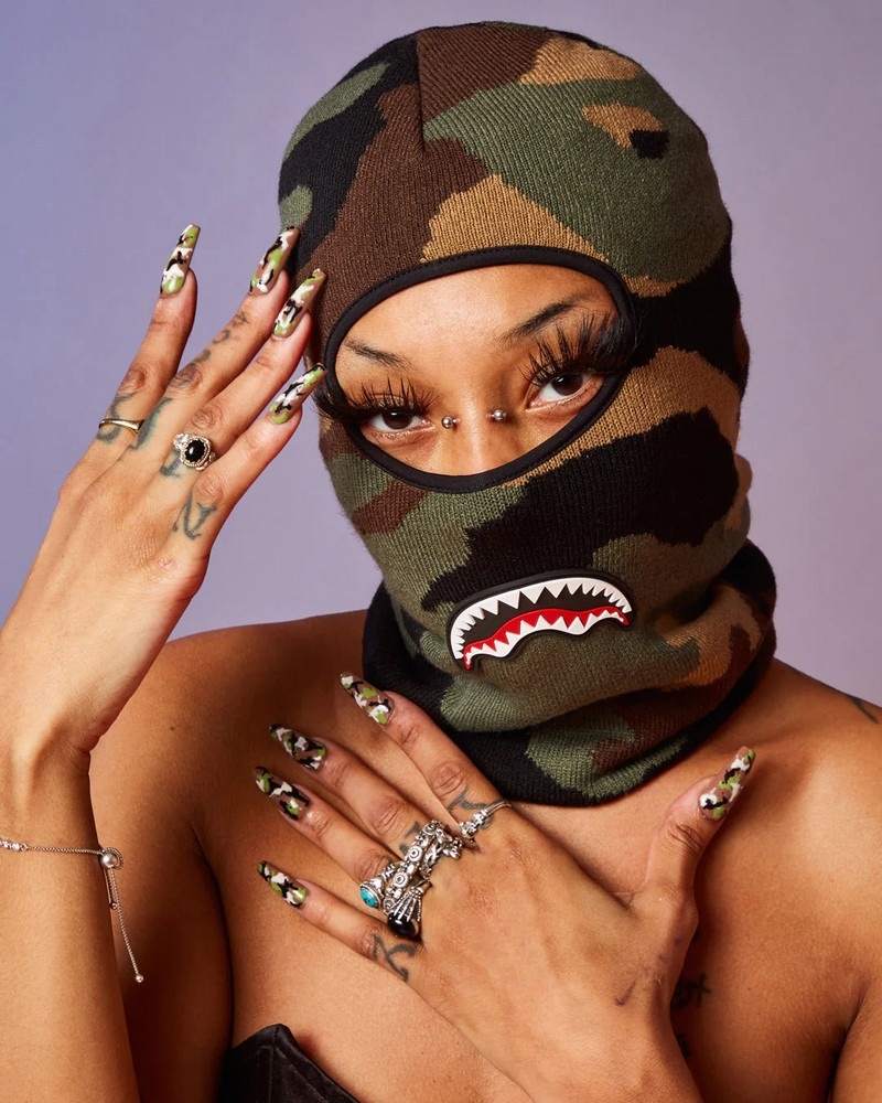 Green Sprayground Camo Trinity Shark Women's Ski Masks | 372092624