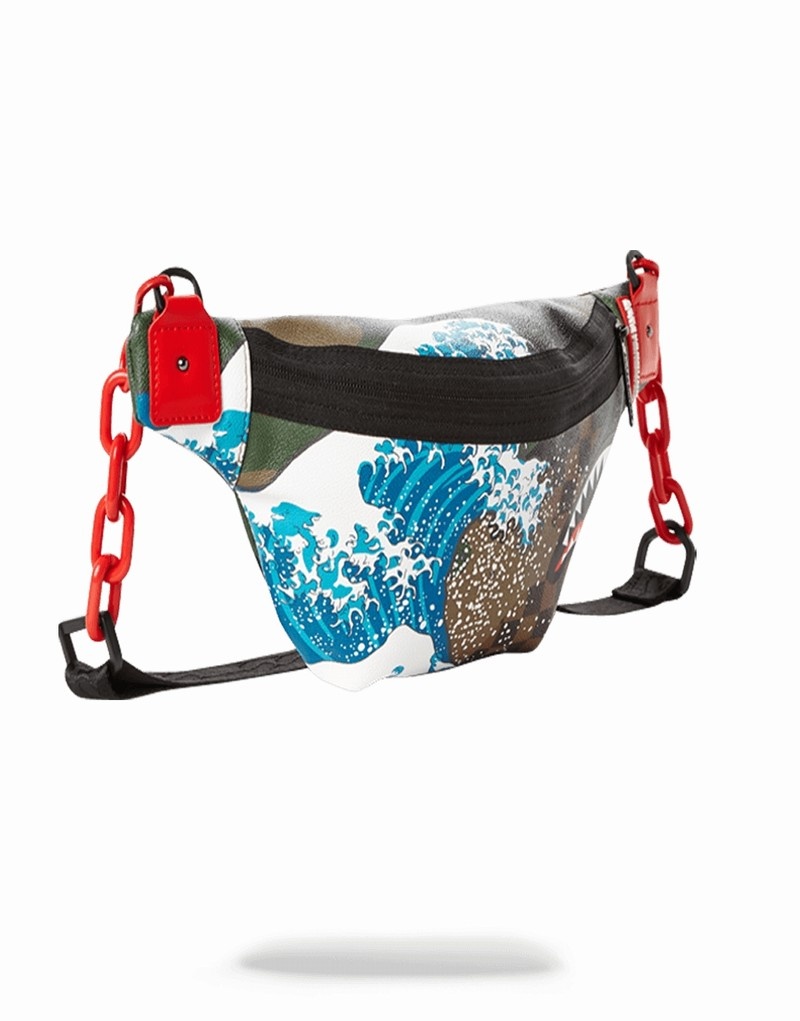 Green Sprayground Camokawa Savvy Chain Men's Waist Bags | 207341604