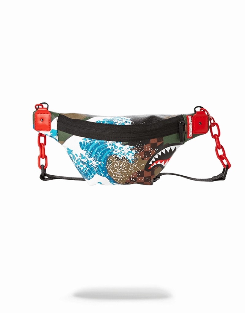 Green Sprayground Camokawa Savvy Chain Men\'s Waist Bags | 207341604