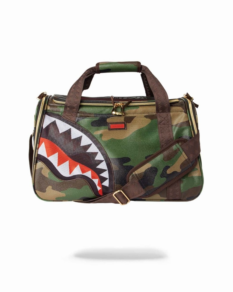 Green Sprayground Pet Carrier Camo Shark Pet Carrier Men\'s Tote Bags | 142843348