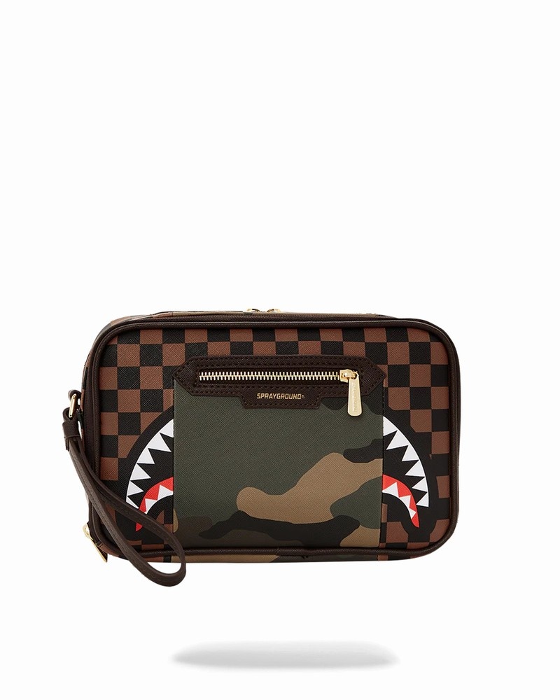 Green Sprayground Pochette Sip With Camo Accent Brick Men\'s Toiletry Bags | 498324185