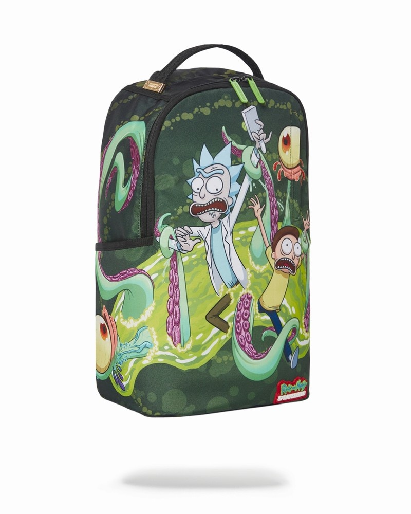 Green Sprayground Rick & Morty Portal Sharkmouth Men's Backpacks | 734998674