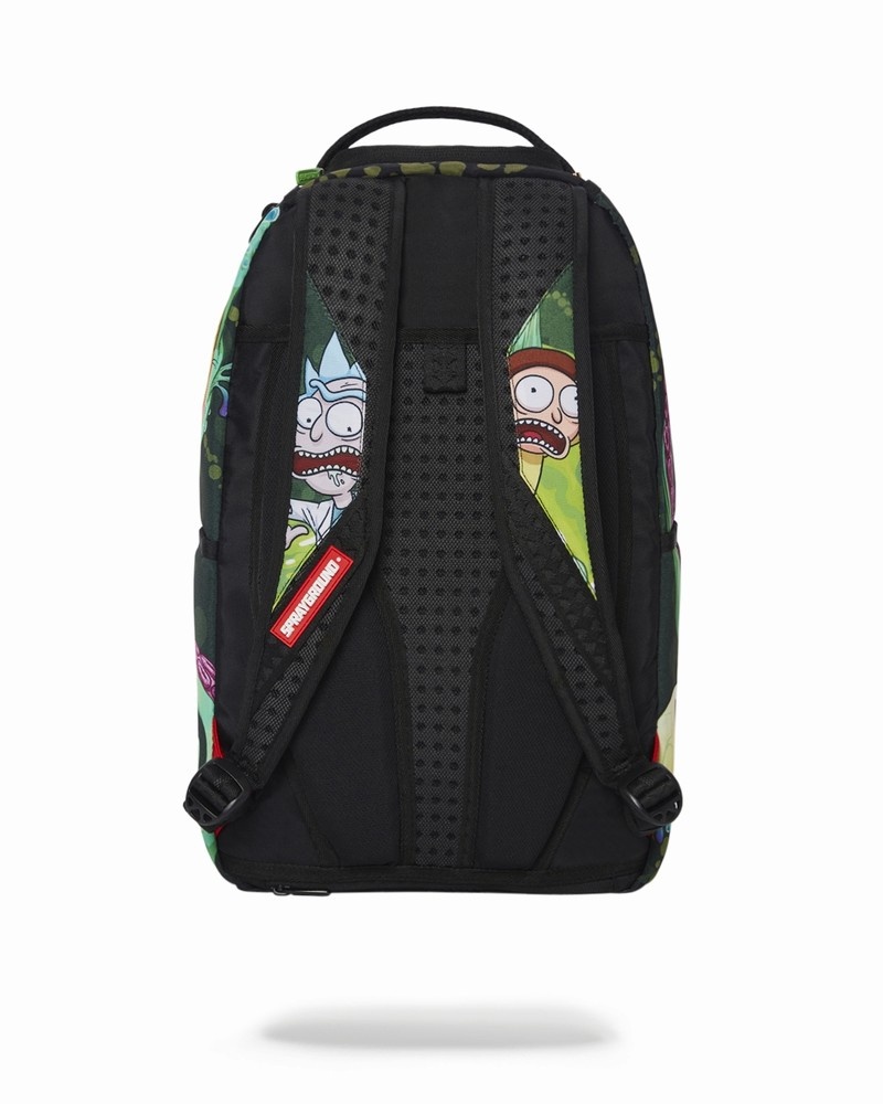 Green Sprayground Rick & Morty Portal Sharkmouth Men's Backpacks | 734998674