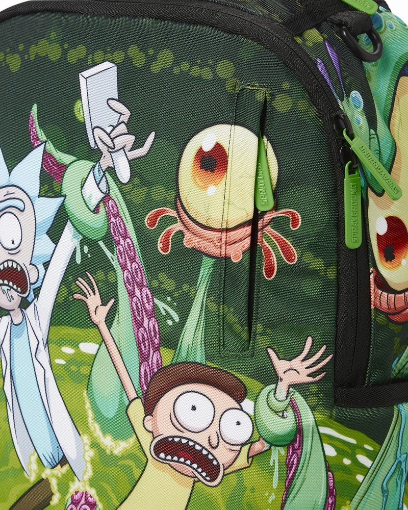 Green Sprayground Rick & Morty Portal Sharkmouth Men's Backpacks | 734998674