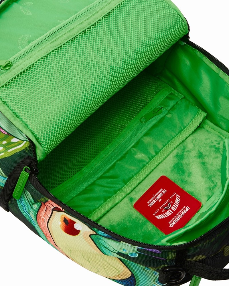 Green Sprayground Rick & Morty Portal Sharkmouth Men's Backpacks | 734998674