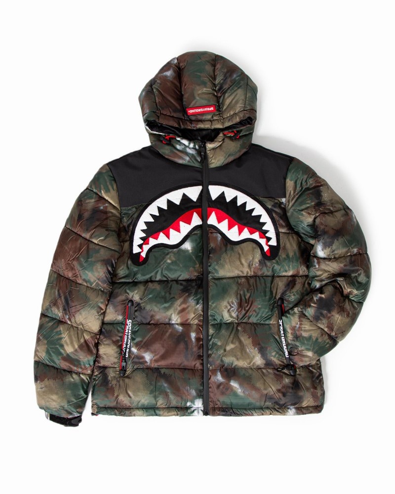 Green Sprayground Sg Camoshark Men\'s Down Jackets | 893502807
