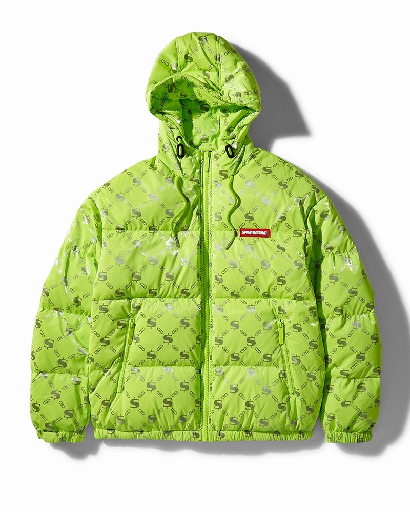Green Sprayground Sg Logo Glossy Matte Men\'s Down Jackets | 677979052