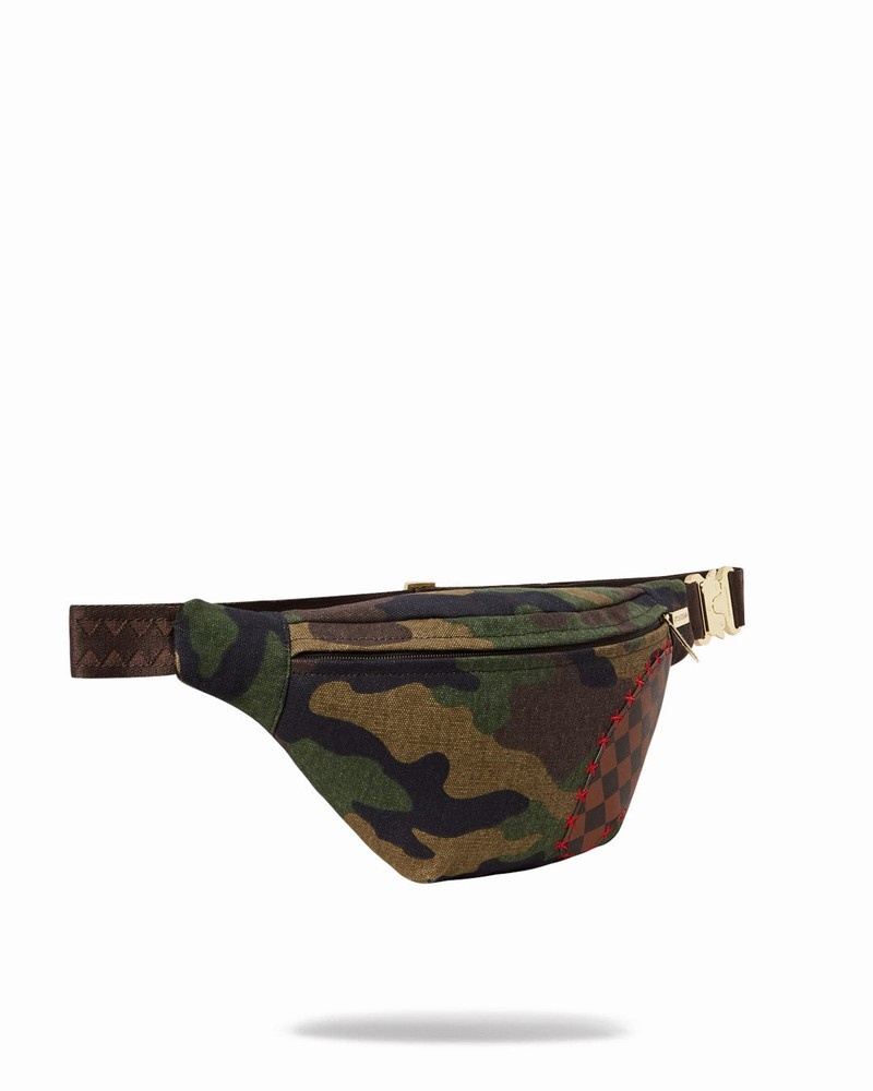 Green Sprayground Shark Shape Check Savvy Men's Waist Bags | 222427315