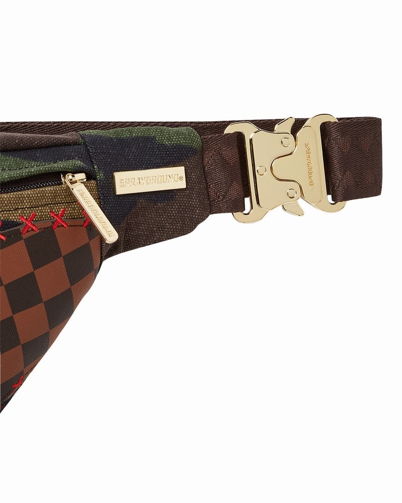 Green Sprayground Shark Shape Check Savvy Men's Waist Bags | 222427315