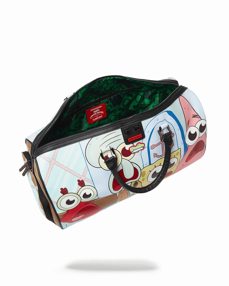 Green Sprayground Spongebob Men's Duffle Bags | 862073619
