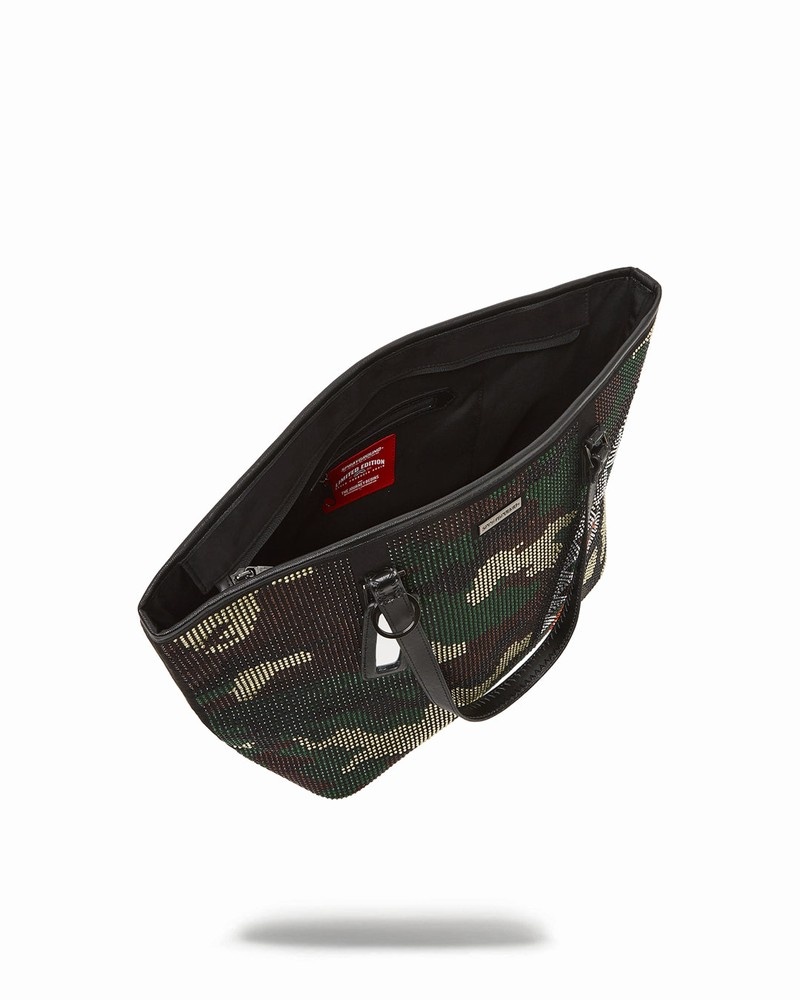 Green Sprayground Trinity Camo Men's Tote Bags | 300667480