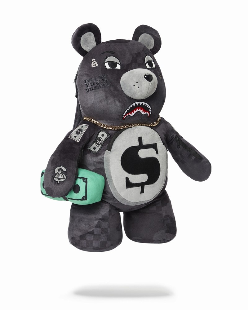 Grey Sprayground 3am Never Sleep Moneybear Teddybear Men's Backpacks | 539951257
