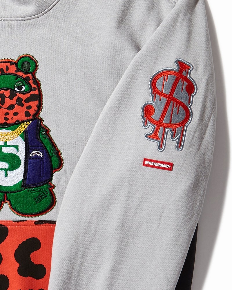 Grey Sprayground Bear Front High Neck Pullover Contrast Women's Hoodie | 134005081