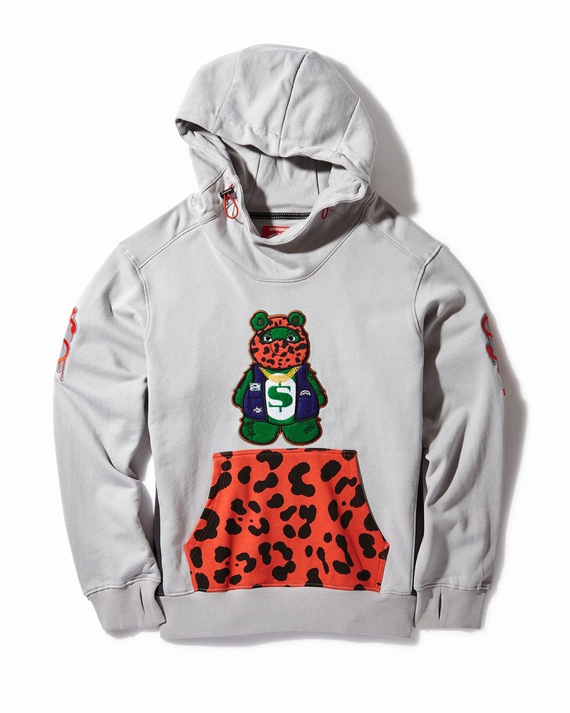 Grey Sprayground Bear Front High Neck Pullover Contrast Women\'s Hoodie | 134005081