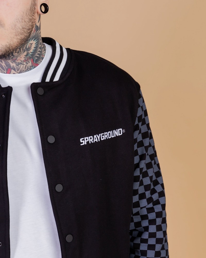 Grey Sprayground Checkered Varsity Men's Jackets | 60534848