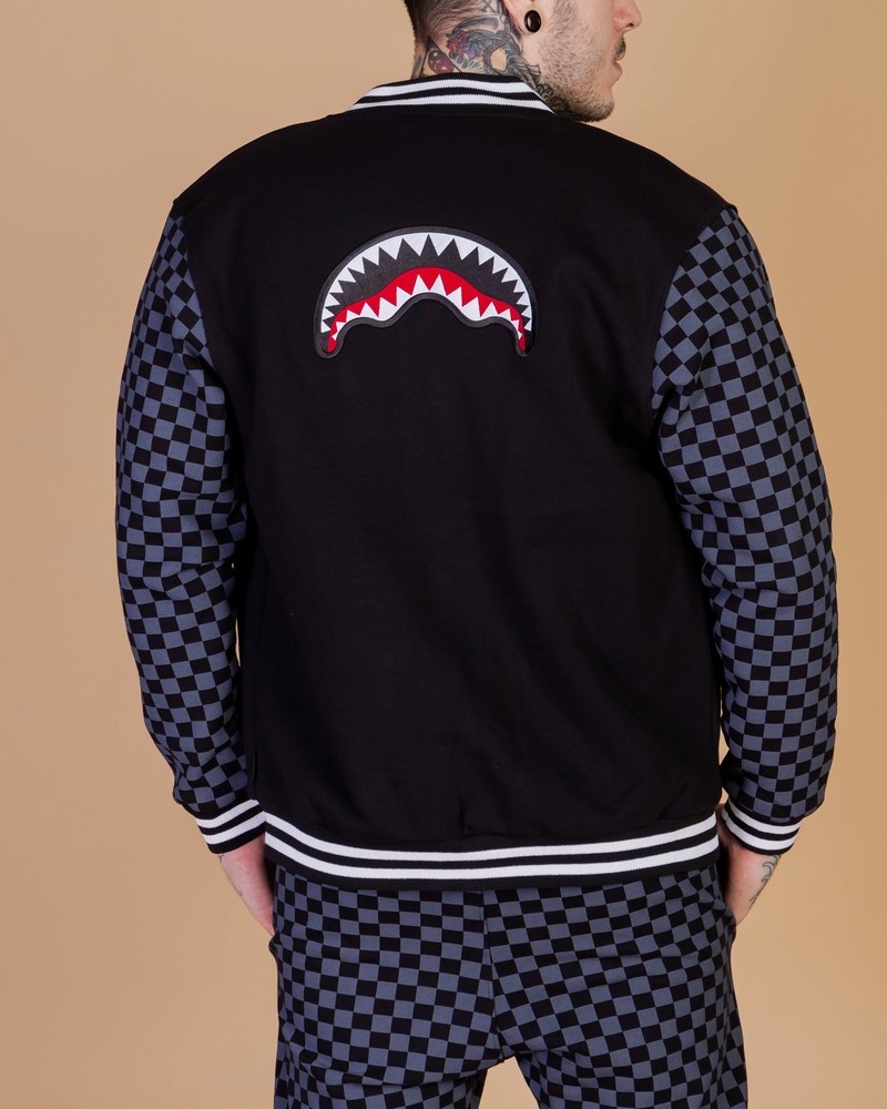 Grey Sprayground Checkered Varsity Men's Jackets | 60534848