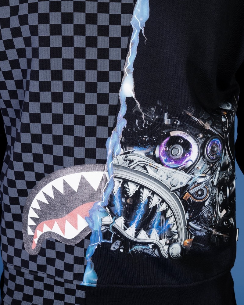 Grey Sprayground Electric Sharktronics Crewneck Men's Sweatshirts | 351666150