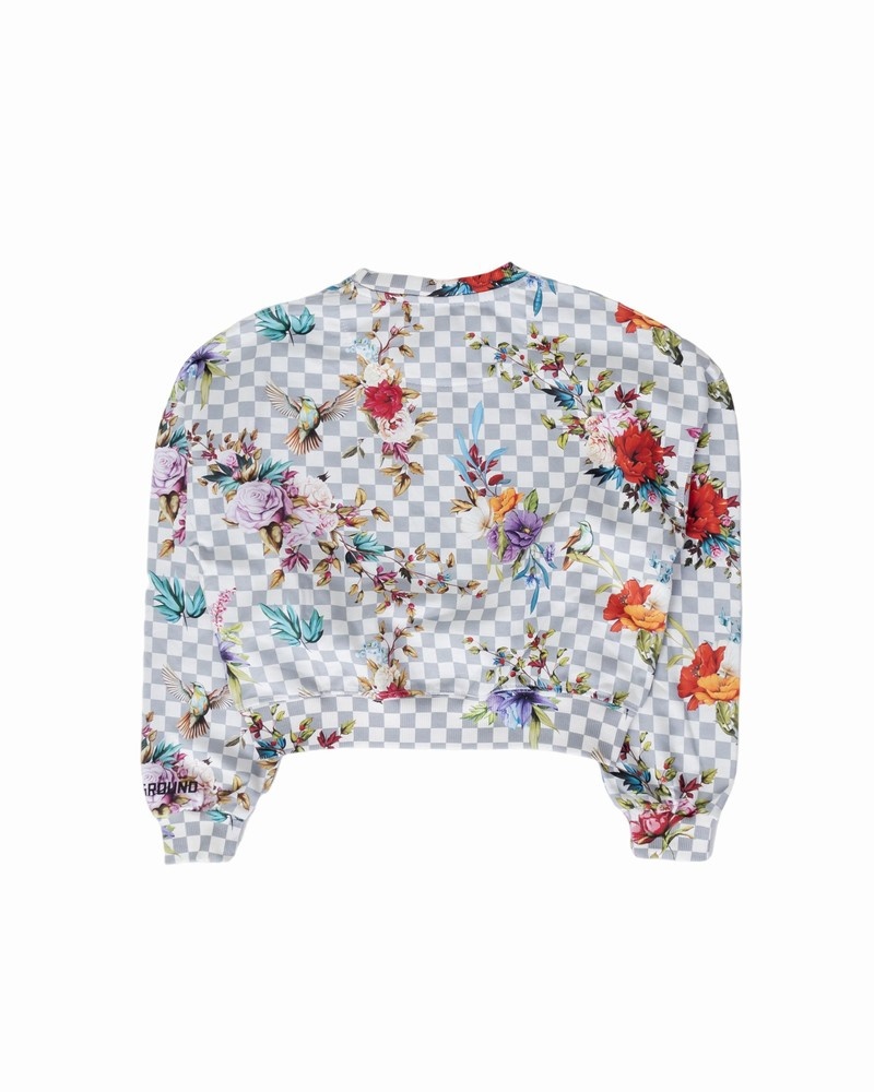 Grey Sprayground Jardin Du Palais Crop Crew Kids' Sweatshirts | 808669160