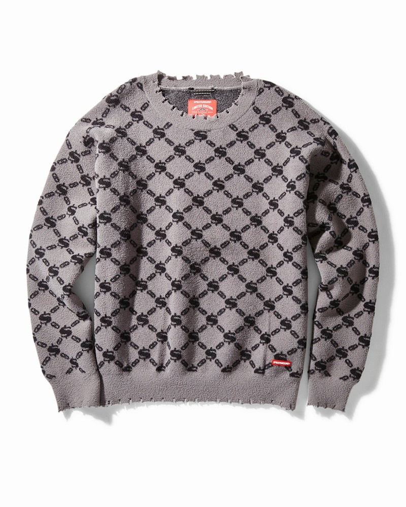 Grey Sprayground Sg Logo Crew Neck Pullover Sweater Men\'s Sweatshirts | 795525635