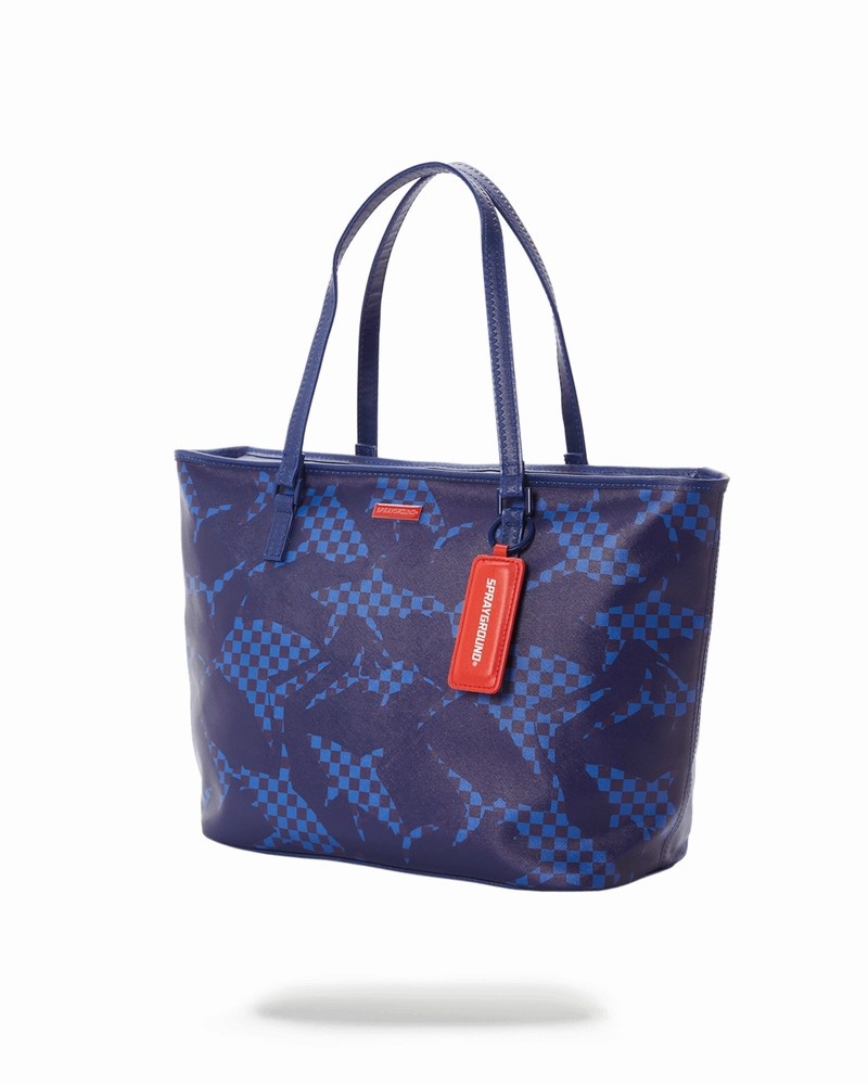 Navy Sprayground Shark Check Men's Tote Bags | 818563812
