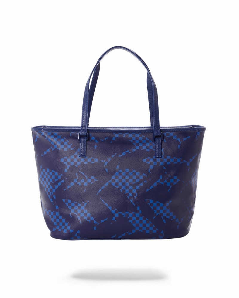 Navy Sprayground Shark Check Men's Tote Bags | 818563812