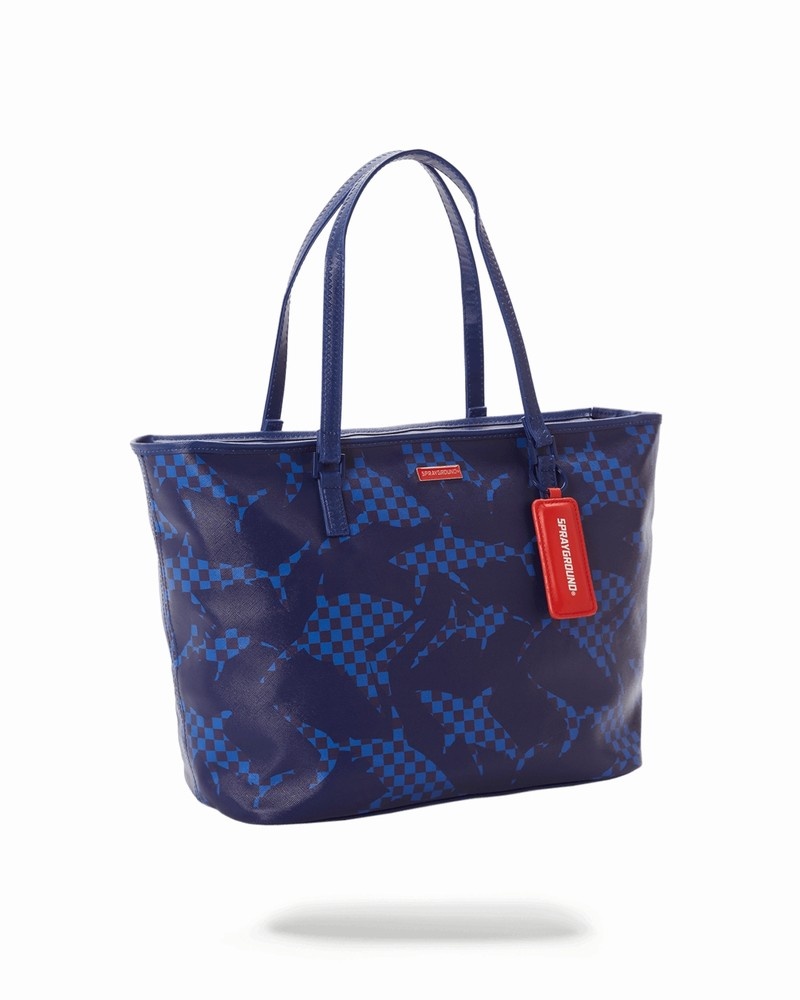 Navy Sprayground Shark Check Men's Tote Bags | 818563812