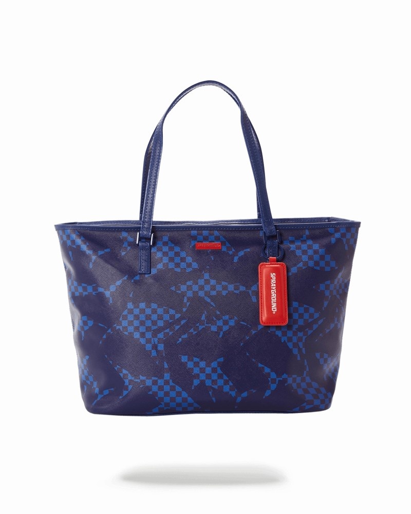Navy Sprayground Shark Check Men\'s Tote Bags | 818563812