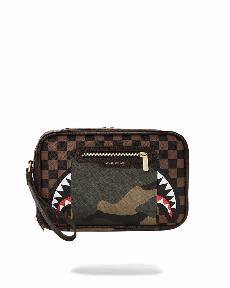 Olive Sprayground Exterior Gold Zip Pocket Sharks In Paris Brickside Men\'s Toiletry Bags | 99948586
