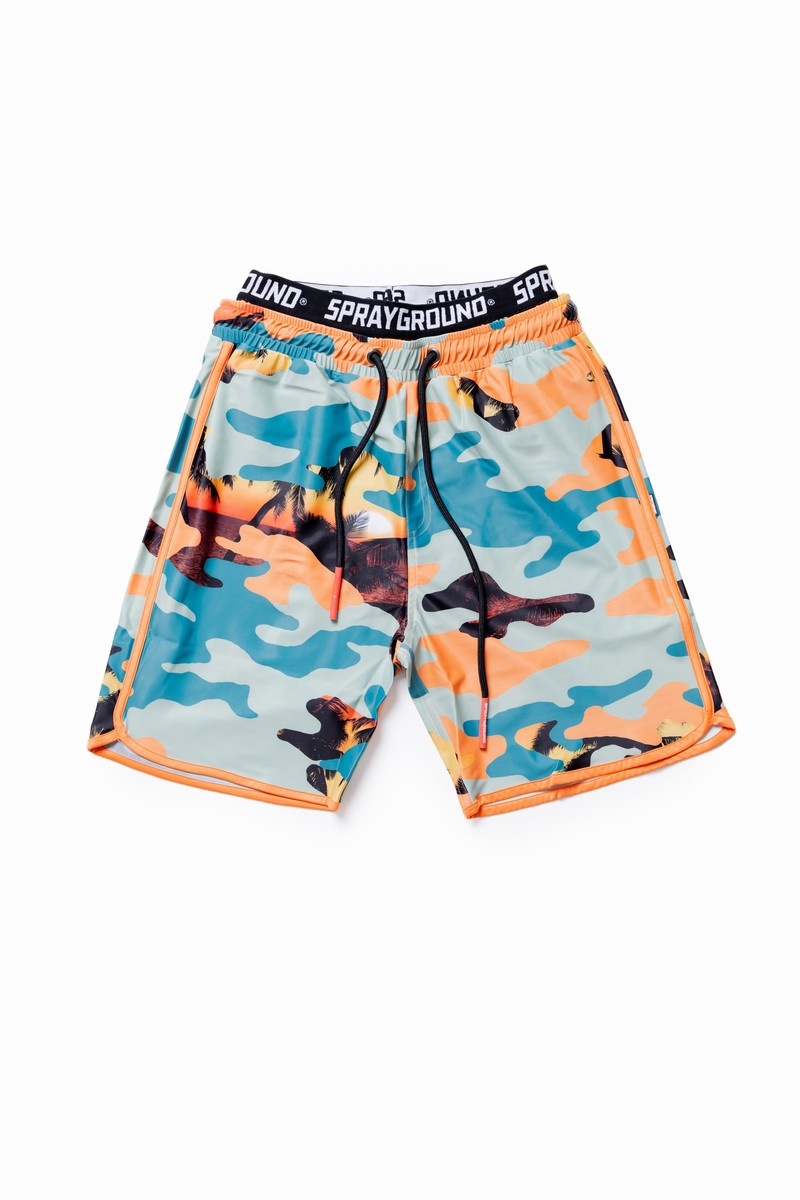 Orange Sprayground Sunset Camo Midi Women\'s Swim Shorts | 947321443