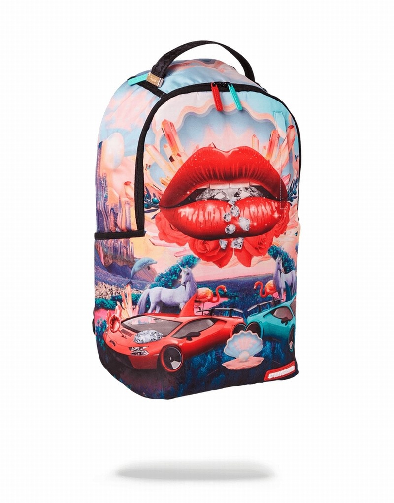 Pink Sprayground Lips And Famous Men's Backpacks | 697888621