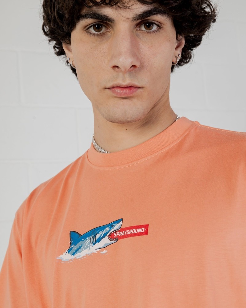 Pink Sprayground Shark Island Over Men's T Shirts | 63044769