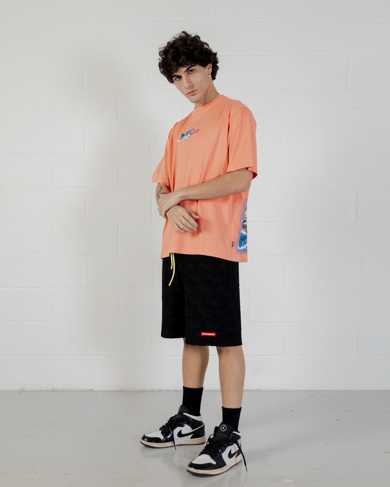 Pink Sprayground Shark Island Over Men's T Shirts | 63044769