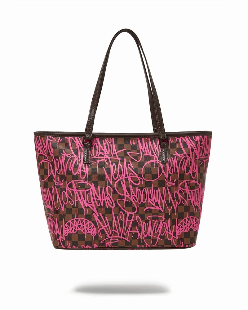 Pink Sprayground Sharks In New York Men's Tote Bags | 221458764