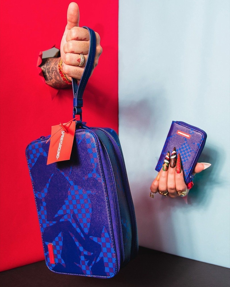 Purple Sprayground Camo Blue Shark Pattern Men's Wallets | 430620844