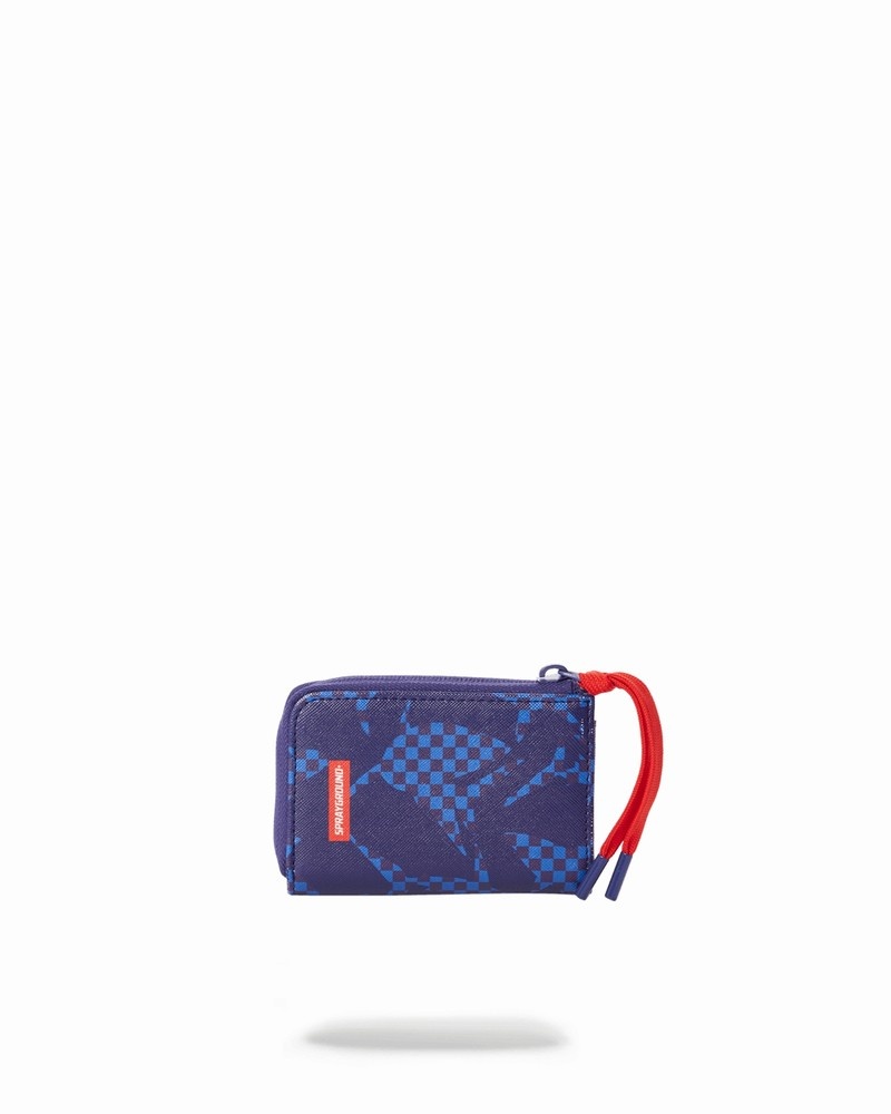 Purple Sprayground Camo Blue Shark Pattern Men\'s Wallets | 430620844