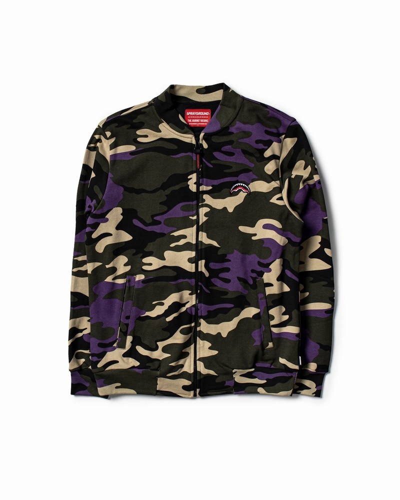 Purple Sprayground Camo Jacket Men's Sweatshirts | 699587345