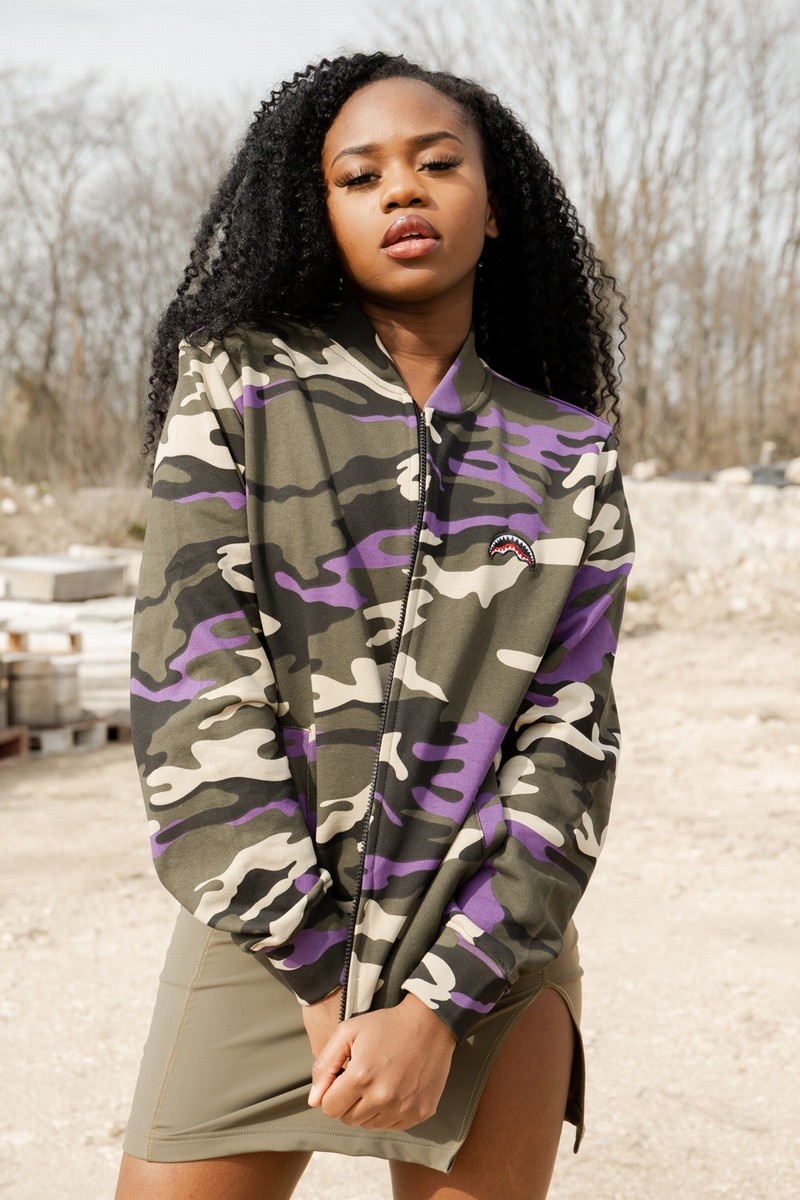 Purple Sprayground Camo Jacket Men's Sweatshirts | 699587345