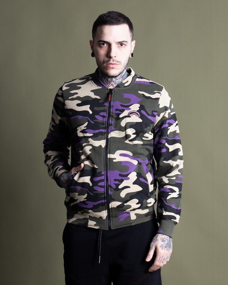 Purple Sprayground Camo Jacket Men\'s Sweatshirts | 699587345