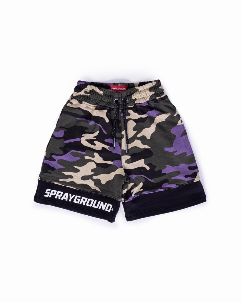 Purple Sprayground Camo Kids\' Shorts | 814071627