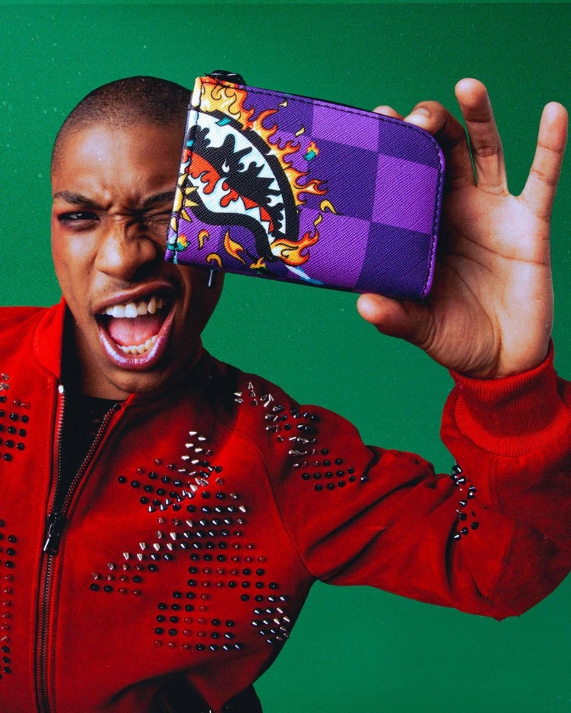 Purple Sprayground Crazy Eyes Men's Wallets | 430973479