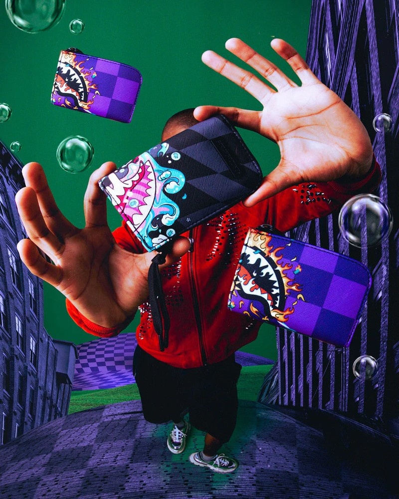 Purple Sprayground Crazy Eyes Men's Wallets | 430973479