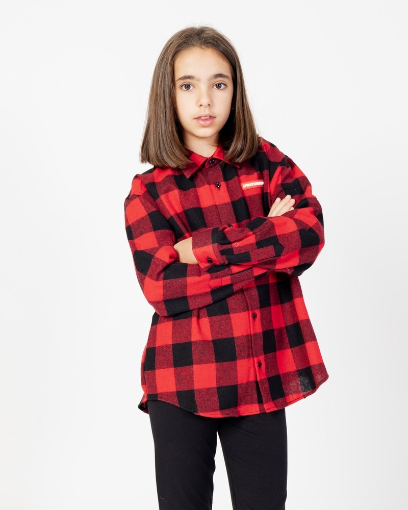 Red Sprayground Long-sleeved Check Flan Kids\' Shirts | 753667540