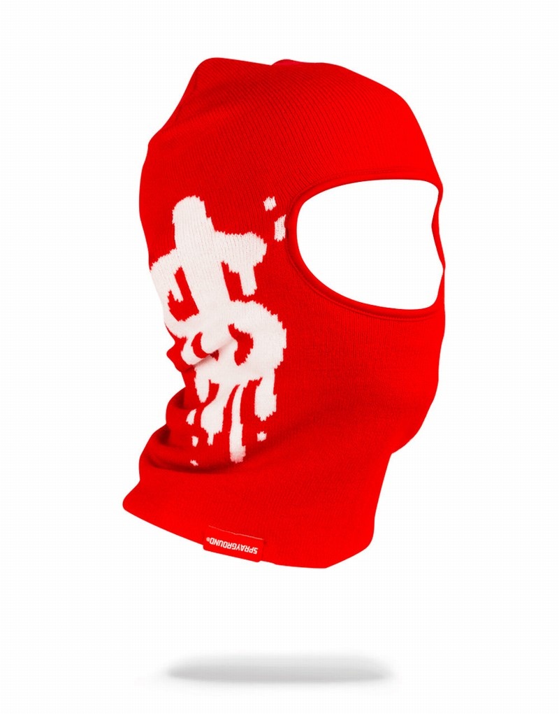 Red Sprayground Money Drips Men's Ski Masks | 604590905