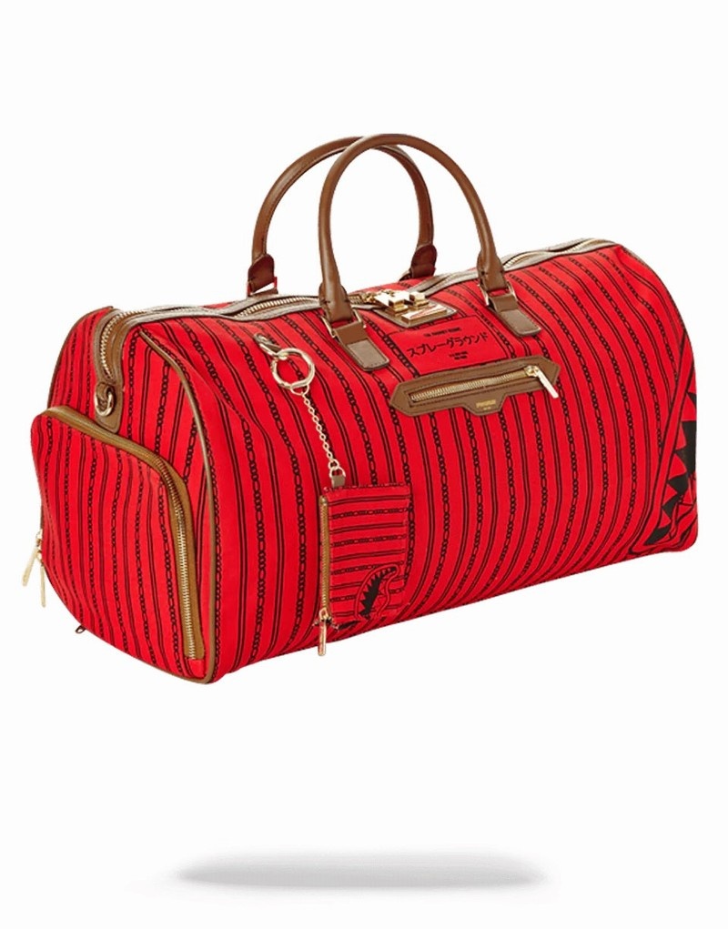 Red Sprayground Reverse Sharks In Paris Men's Duffle Bags | 107038391