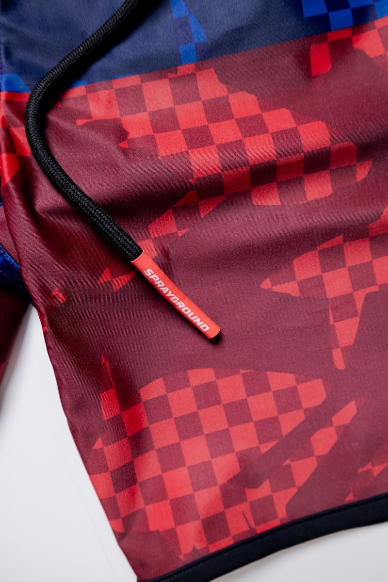 Red Sprayground Shark Check Color Block Midi Men's Swim Shorts | 308172345